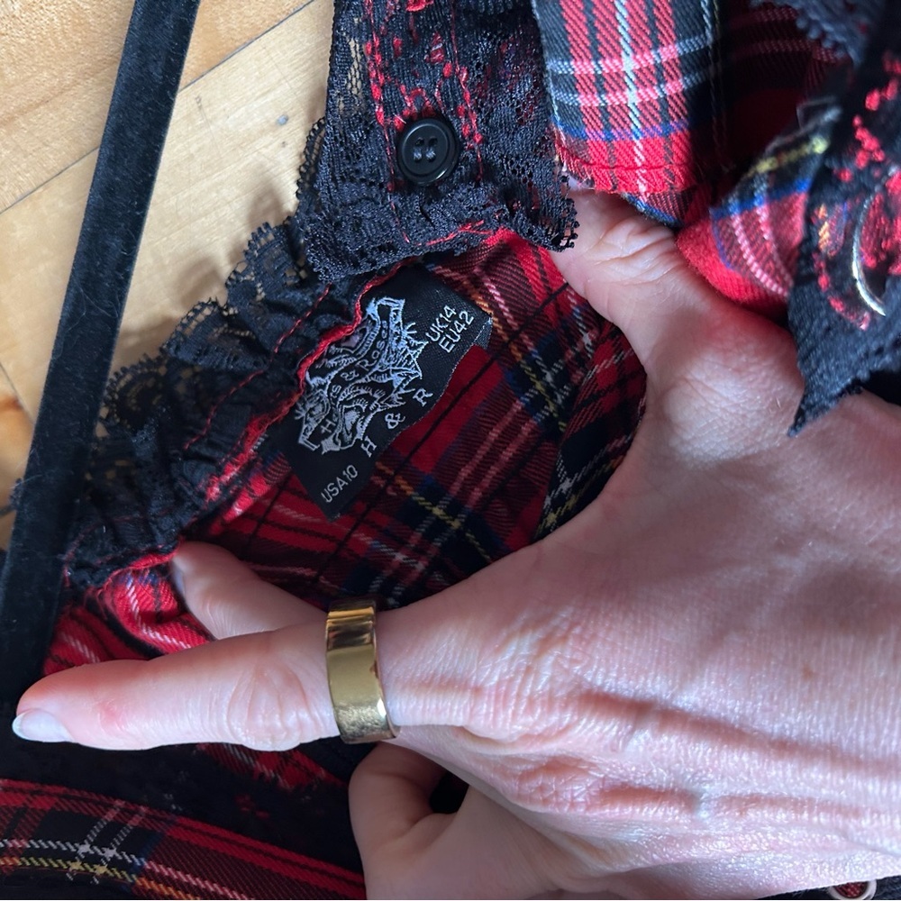 Hearts And Roses Sz 10 Harley Tartan Plaid Lace Emo Goth Mini Dress - Picture 10 of 12
